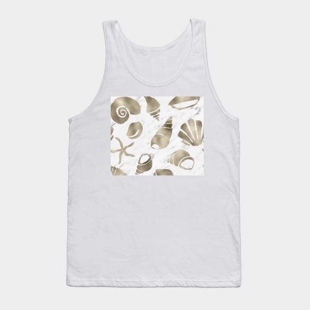 Golden South Pacific sea shells - white marble Tank Top by hamptonstyle